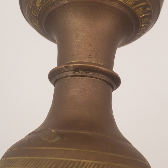 Vintage Brass Vase Old Solid India Etched Made Floral Design Decor 9\